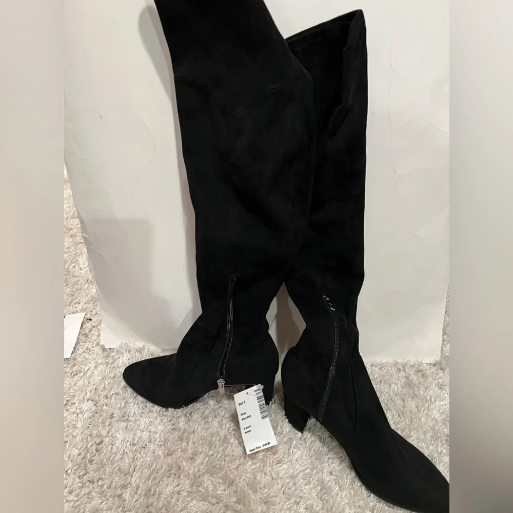 Marc Fisher Women's Luley Over-the-Knee Heeled Boot Black Suede with Stretch